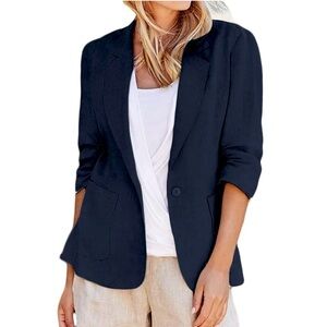 Teenflo Women Blazer Single Breasted Sz 12 Navy Business Casual Old Money Office